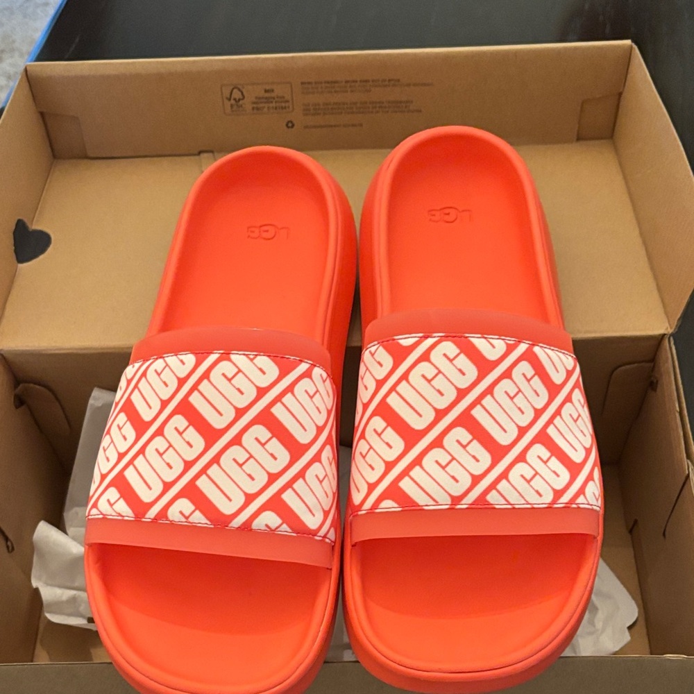 UGG women’s  Orange Logo Slide Sandals
